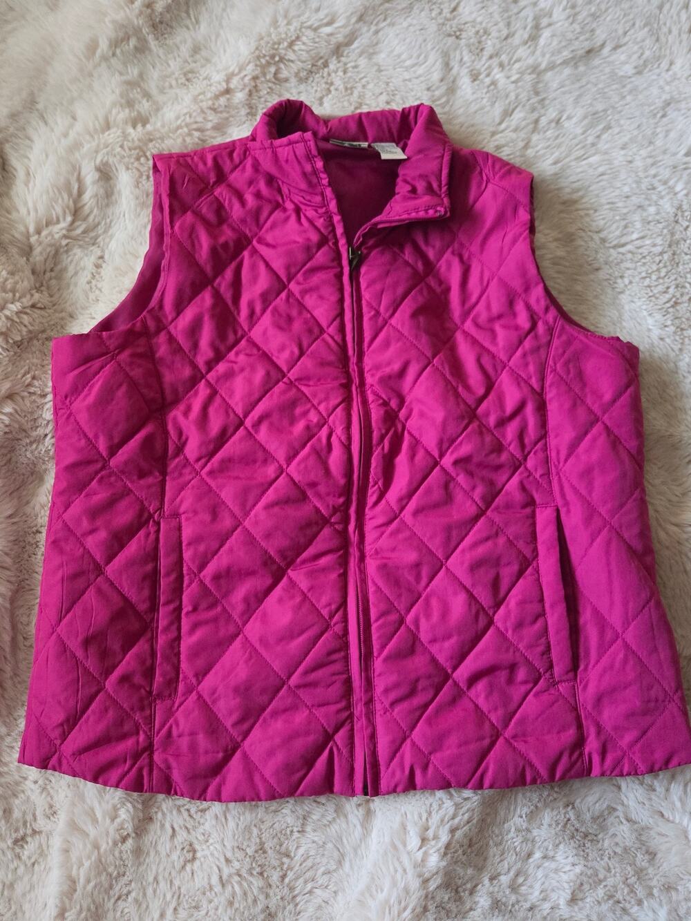 Mountain Lake Pink Sleeveless Quilted Zip Vest Petite Large